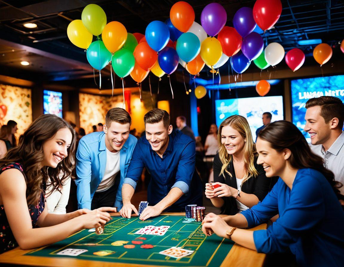 A dynamic and playful scene featuring diverse adults engaging in various interactive games, showcasing laughter and excitement. The background includes colorful game boards, cards, and immersive setups, hinting at the adventurous spirit of adult gaming. Include elements like cocktails and party decorations to enhance the lively atmosphere. vibrant colors. super-realistic. festive setting.